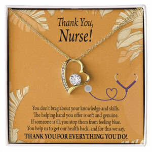 Knowledge Skill Nurse Forever Love CZ Heart Necklace White Gold Luxury Box